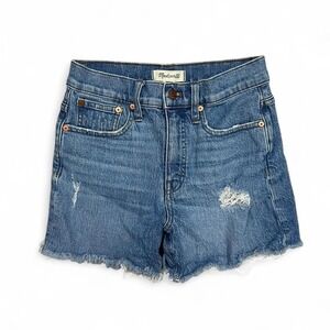 Madewell High Rise Denim Shorts Women's Size 25 Raw Hem Medium‎ Wash